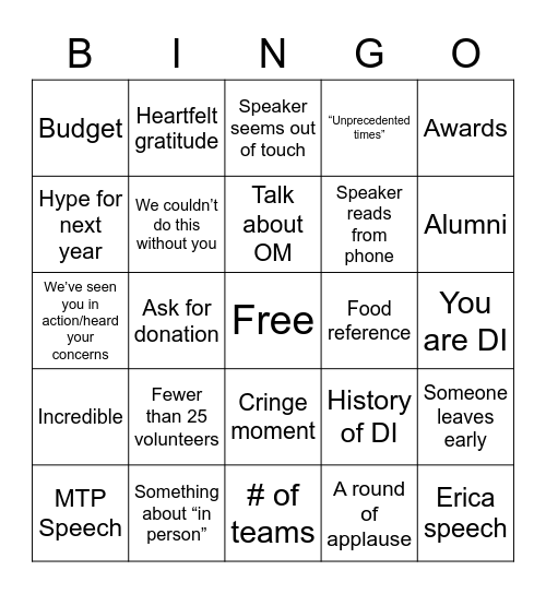 Volunteer Recognition Bingo Card