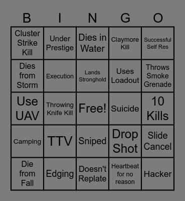 Warzone Bingo Card