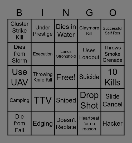 Warzone Bingo Card