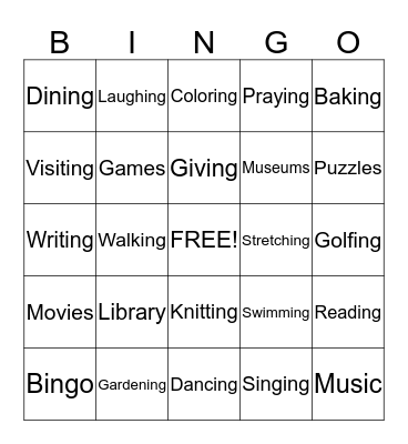 POSITIVE ACTIVITIES Bingo Card