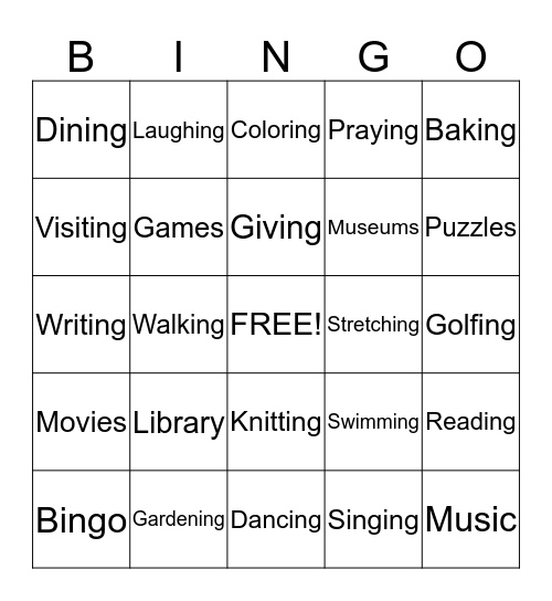 POSITIVE ACTIVITIES Bingo Card