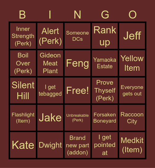 DBD Bingo Card 2 Bingo Card