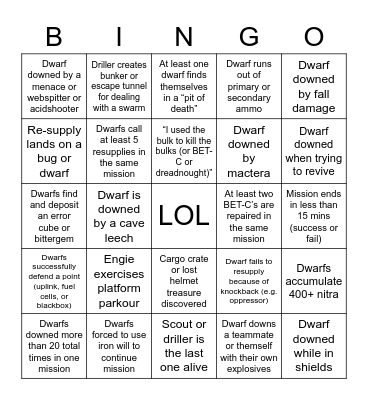 DEEP ROCK BINGO Card
