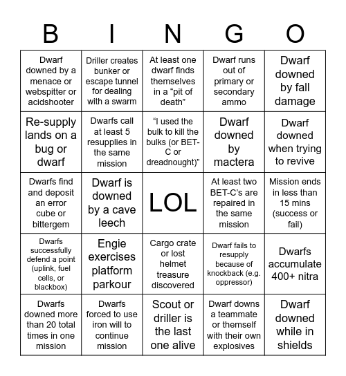 DEEP ROCK BINGO Card