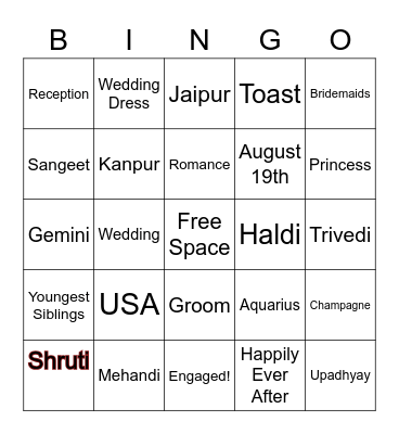 Bridal Shower Bingo Card