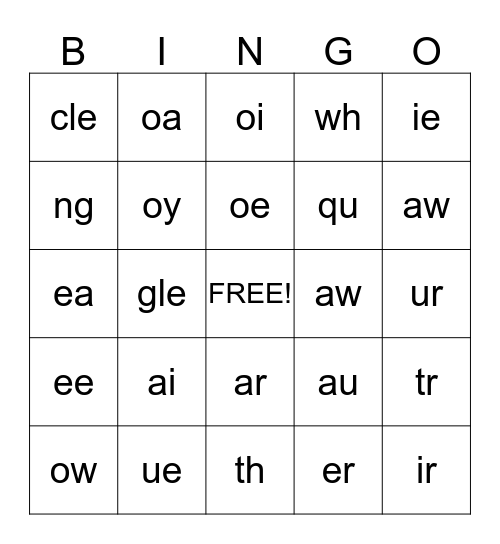 Reading Sounds Bingo Card
