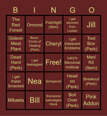 DBD Bingo Card 3 Bingo Card