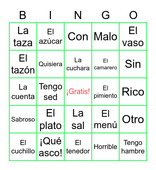 El Restaurante Bingo Card