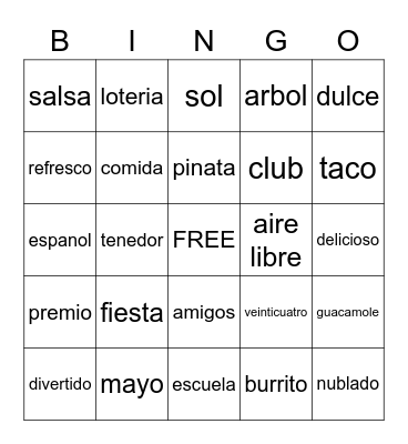 Fiesta Bingo Card