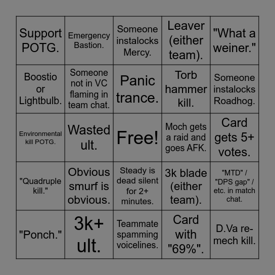 Overwatch Bingo! Bingo Card