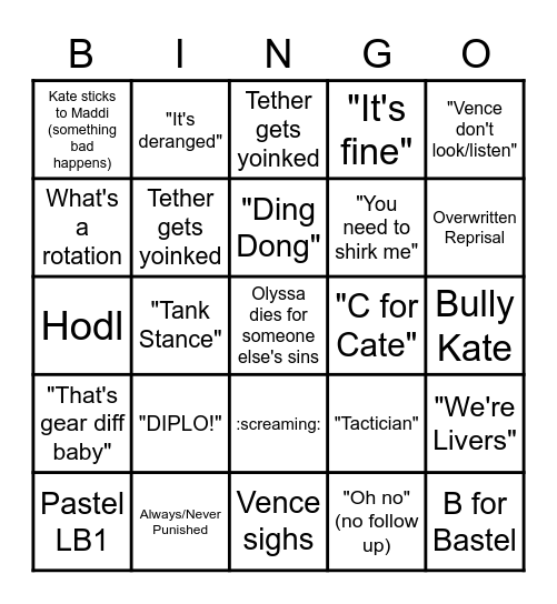 Screaming but with inside voices Bingo Card