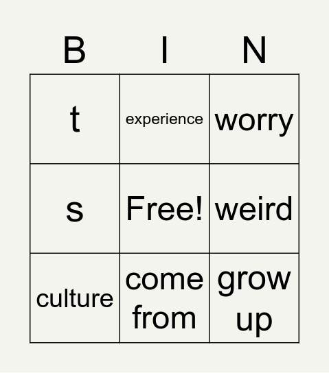 Untitled Bingo Card