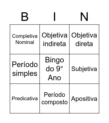 Subordinada Substantivas Bingo Card