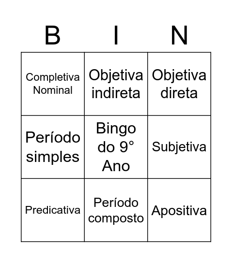 Subordinada Substantivas Bingo Card