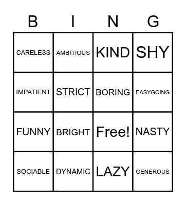 PERSONALITY BINGO Card