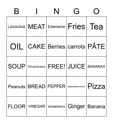 FOOD Bingo Card