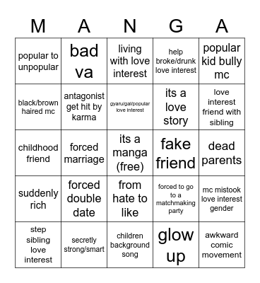 manga youtube bingo Card