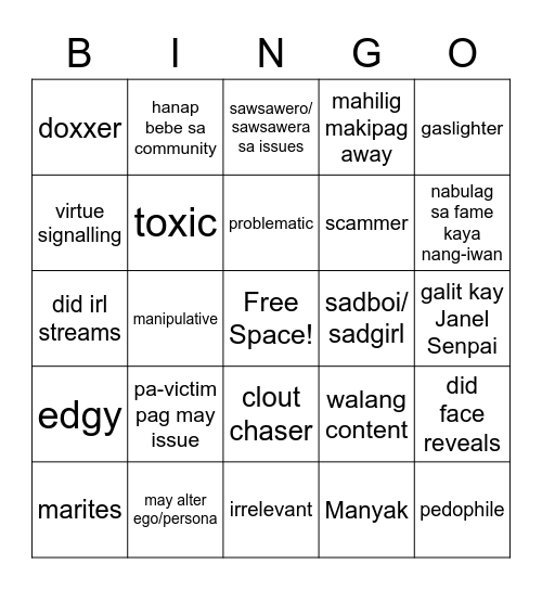 vtuber redflags Bingo Card
