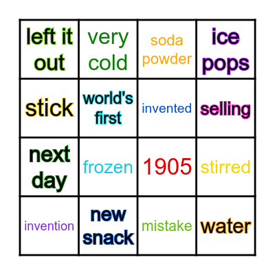 Popsicle Bingo Card