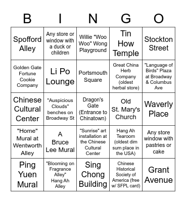 Chinatown Bingo! Bingo Card