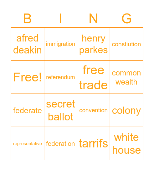 federation Bingo Card