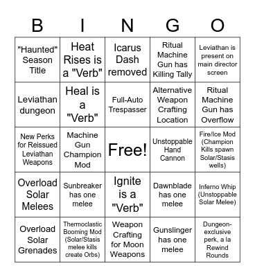 Season 17 Bingo Card
