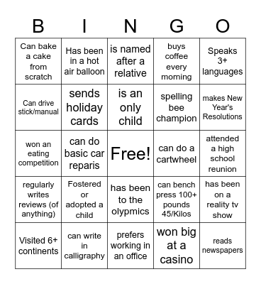 GET TO KNOW YOU Bingo Card