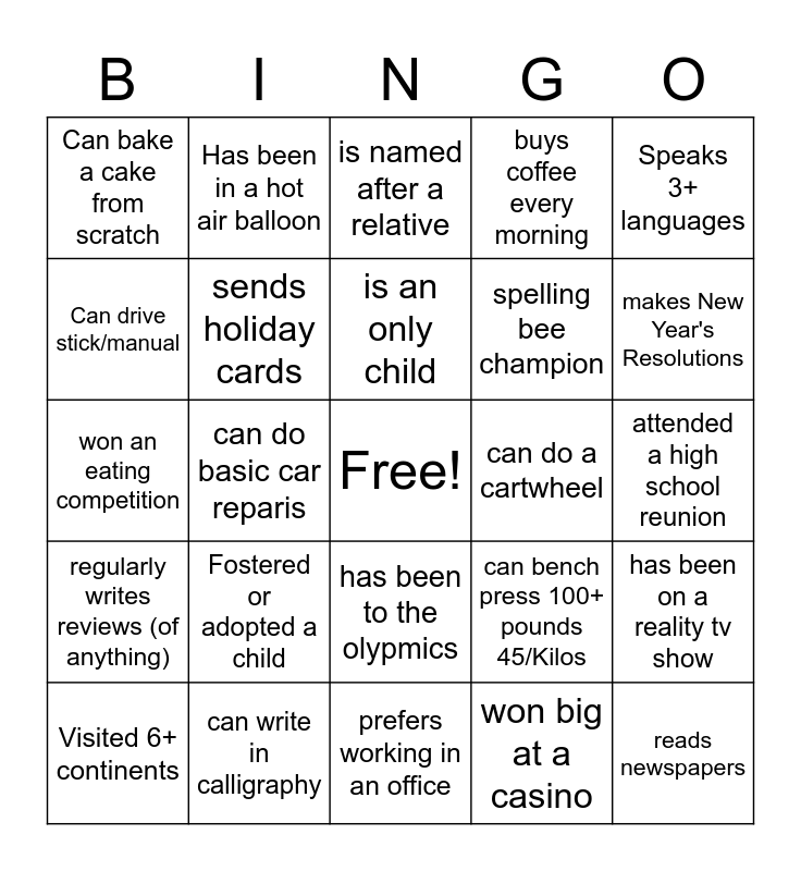 GET TO KNOW YOU Bingo Card