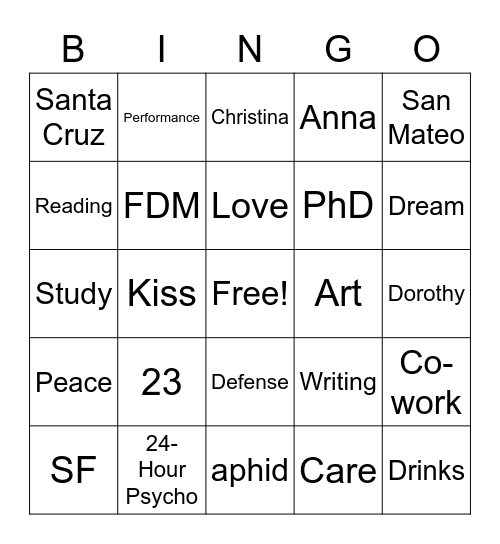 Test Bingo Card