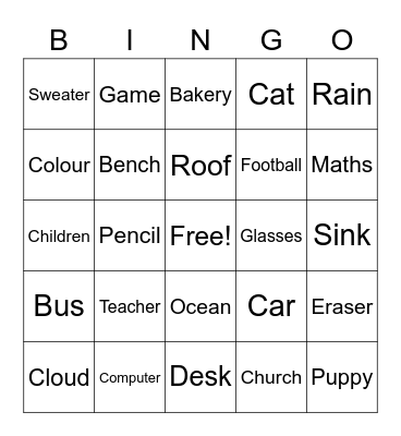 Engelsk Bingo Card