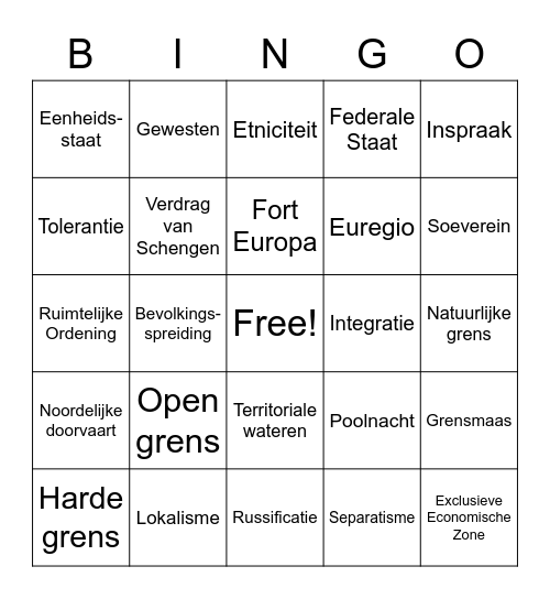 Grenzen en identiteit Bingo Card