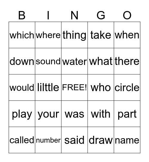 Friday Fun Bingo Card