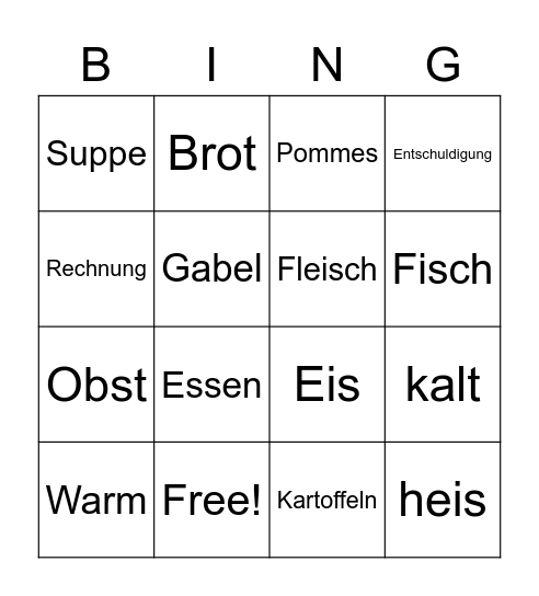 Deutsche Bingo Card