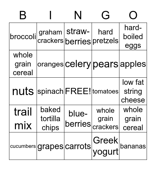 Healthy Snack  Bingo Card