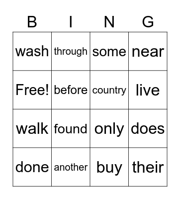 Review Words 1st grade Bingo Card