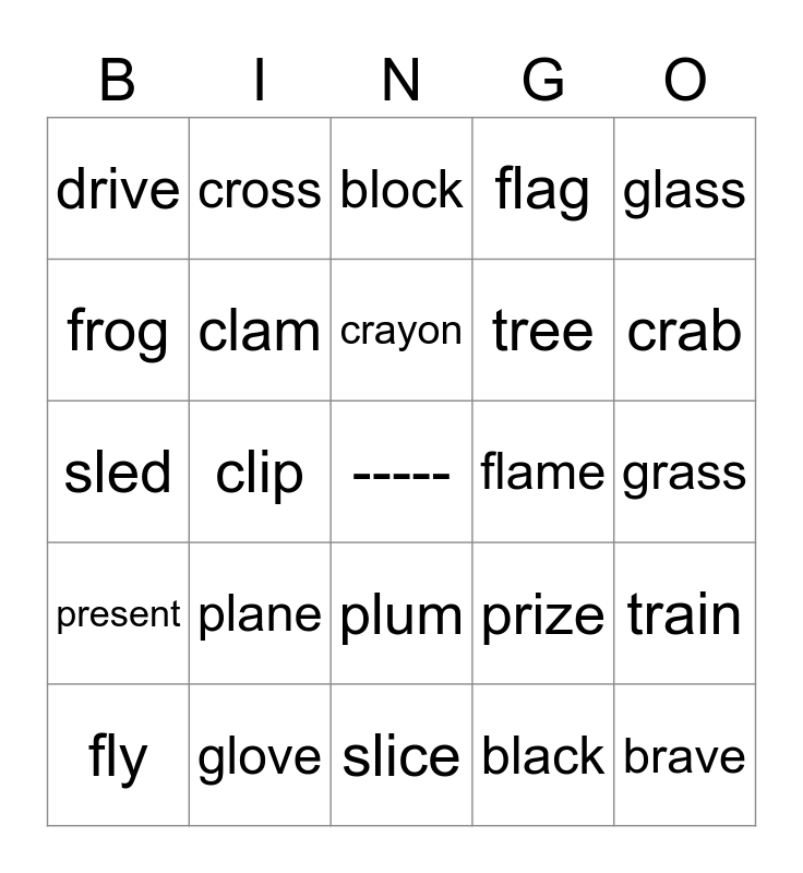 R blends & L blends Bingo Card