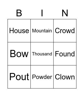 U9 Bingo Card