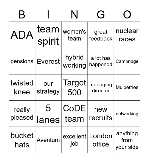 Village Hall Bingo! Bingo Card
