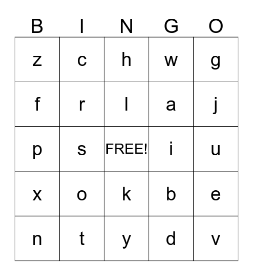 Alphabet Bingo Card