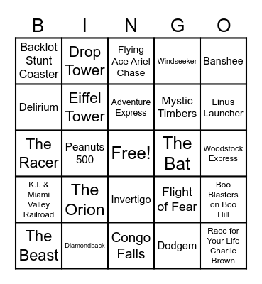 Kings Island Trip! Bingo Card