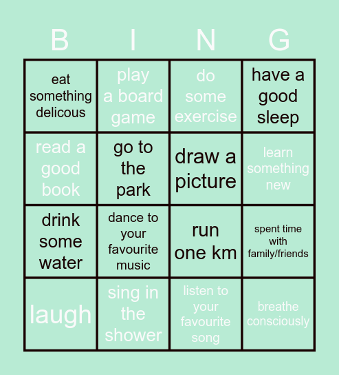 Healthy Being BinGO! Bingo Card