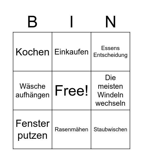 Ehe - Pflichten Bingo Card