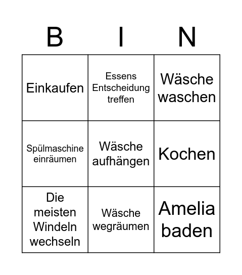 Ehe - Pflichten Bingo Card