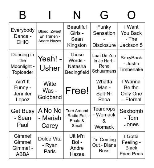 De Grote Jajem Disco Bingo Card