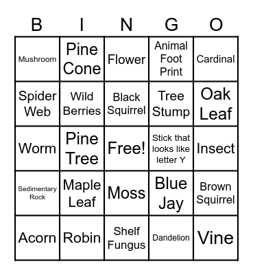 Nature Scavenger Hunt Bingo Card