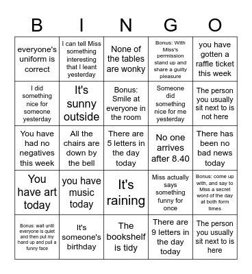 8O Form Time Bingo Card