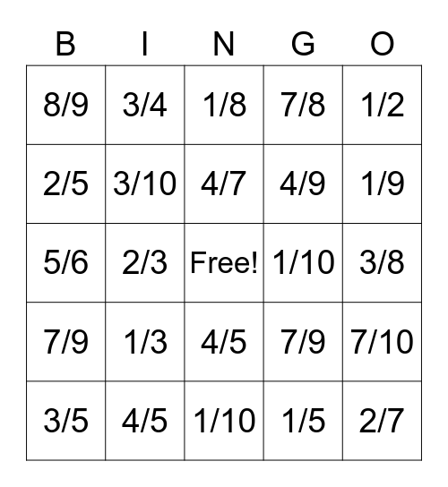 Equivalent Fraction Bingo Card