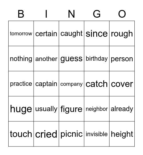 High Frequency Words Bingo Card
