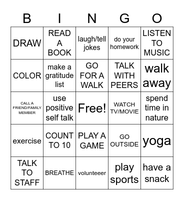 COPING SKILLS  Bingo Card