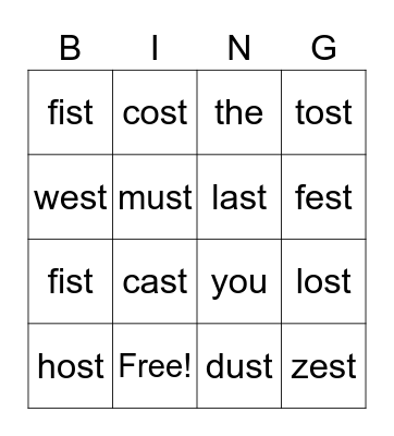 -ST ending Bingo Card